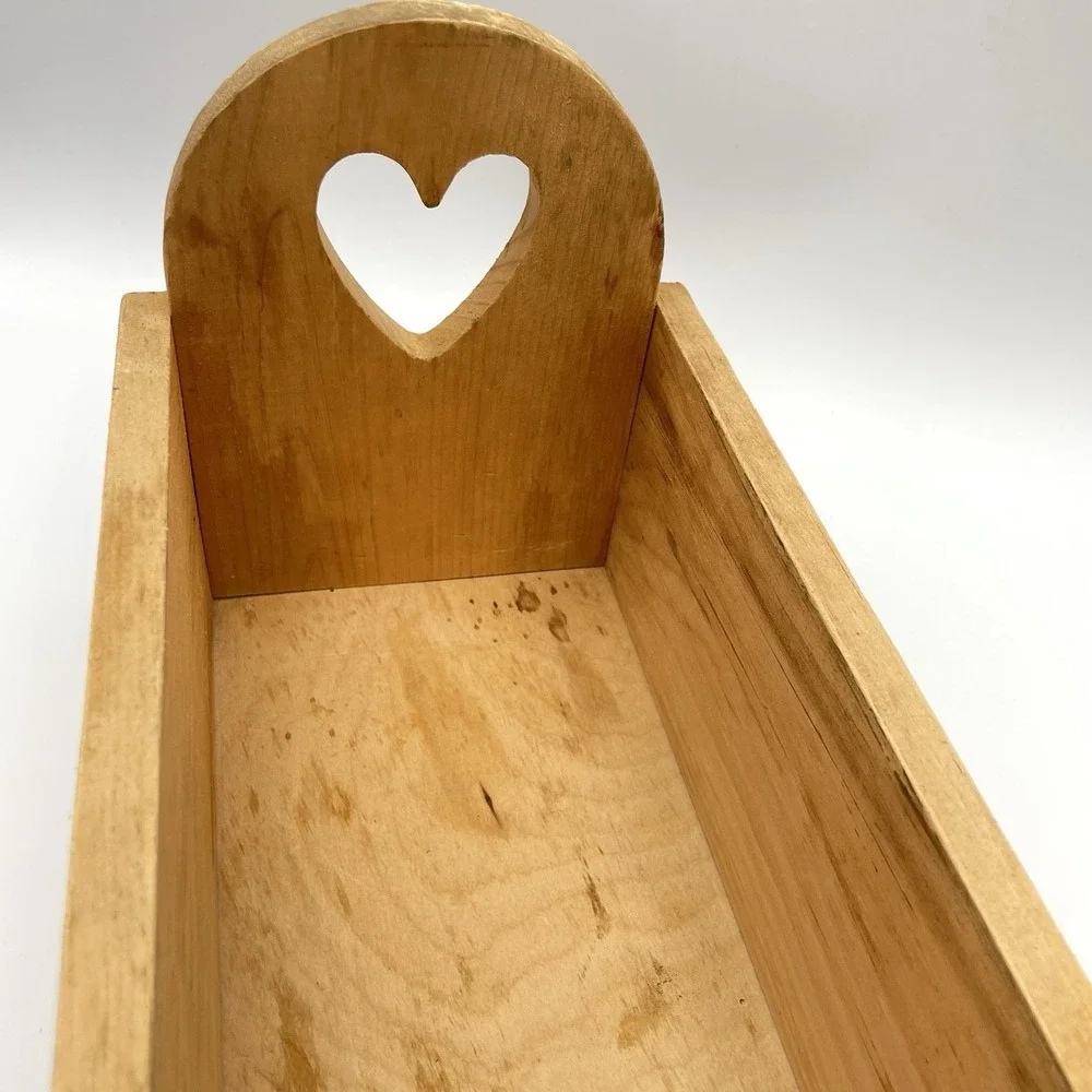 Primitive Wooden Heart Cutout Storage Tote Caddy Box Farmhouse Decor 18